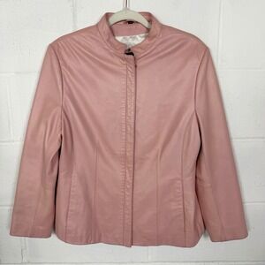 Rafaello Leather Jacket Pink Mandarin Collar Asian Cherry Blossoms Feminine SZ M